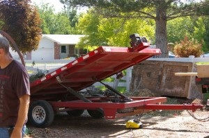 Idaho Wood Sheds super cool red winch on tilting trailer