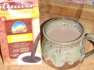 Teeccino hazelnut herbal non-caffeine brew in my favorite mug