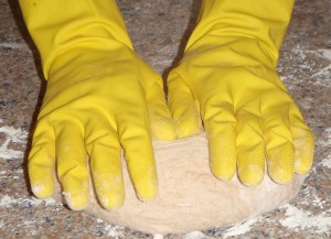 I always knead bread with rubber gloves, because the yeast makes my hands itch!