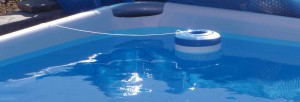 Chlorine sticks in a floater at the end of the swimming pool