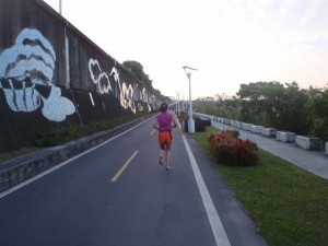 bike path, used by walkers and runners, too; along the Danshui River just north of Dadaocheng Wharf