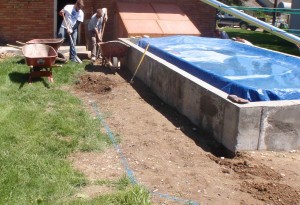 getting ready for concrete around the swimming pool
