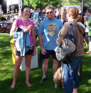 I stumbled upon my recent running partner after the race at the booth for <a href="http://www.barefootboise.com" target="_blank">a barefoot race in Boise in September</a>