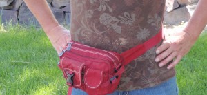 a medium to small hip bag lets me keep a few important items with me around my acre garden