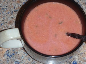 Easy cream of tomato soup is made perfect with a touch of sugar.