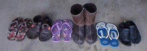 A line-up of the footwear I use "the most" even though I am probably barefoot  90% of the time in the summer and 70% of the time in the winter.