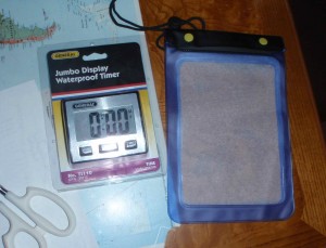 A waterproof iPhone case and kitchen timer will make an underwater timer for my swimming pool.