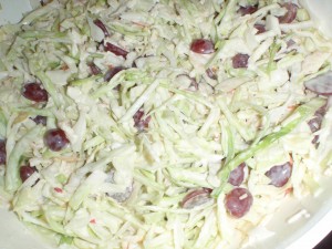 Chef Betharoni's Sweet Apple and Black Grape coleslaw ready to macerate overnight.