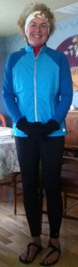 Me dressed up warmly for my first 36-37°F run of the cool season this year and my first run in my Luna sandals.