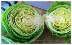 I cut this Danish Ballhead cabbage up to have on tacos. It was a bit leafier than other cabbage, which made it great for tacos.