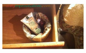 PVC pipe lined fabric basket in drawer.