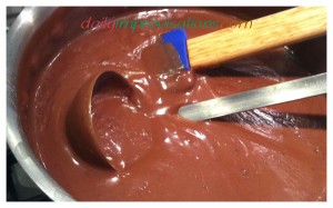 Chocolate pudding finished in pan; we find it easiest to serve using a ladle.