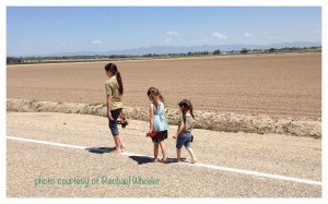 Kids can get used to walking barefoot on country, chip sealed roads.