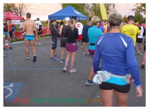 In spite of this man's choice of, or lack of, attire, my bare feet seemed of more real interest to the other runners.