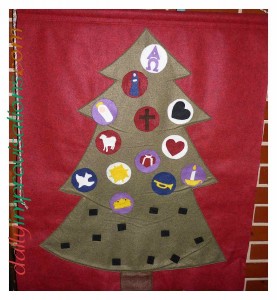This is our flannel advent tree based on a project in Family Celebrations, by Ann Hibbard