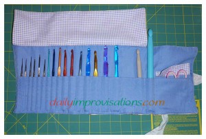 My finished crochet hook case, rolled open and flaps up!