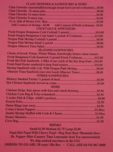 Another of the menu pages for South Beach Fish Market. 