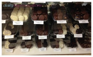 One of the cases of huge gourmet chocolates at Newport Candy Shoppe!