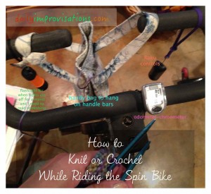 Most of your workouts on the spin bike should be comfortable and building your base of endurance anyway, so it is quite possible to knit or crochet at the same time.