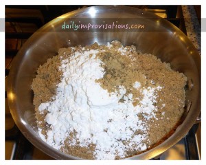 The brown sugar, corn starch, ginger powder, and pepper in the pan.