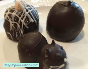 The 3 truffles that I bought. Yes, the bottom one is shaped like a kitty cat.