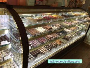 A long display of Lolli and Pops chocolates!