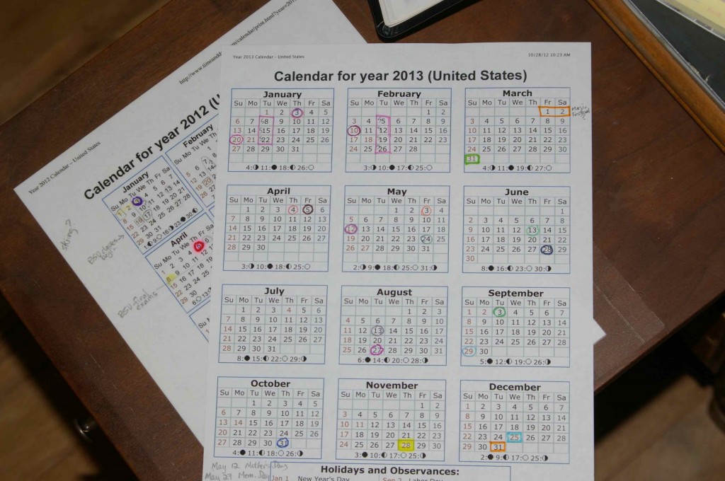 color coded calendar marking for at a glance planning
