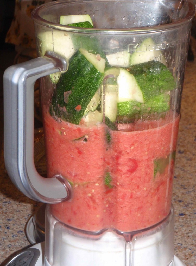 The first blender method was the same one he had used for the zucchini tomato soup the night before.